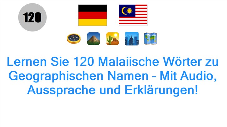 Lernen Sie 120 Malaiische Wörter zu Geographischen Namen – Mit Audio, Aussprache und Erklärungen!